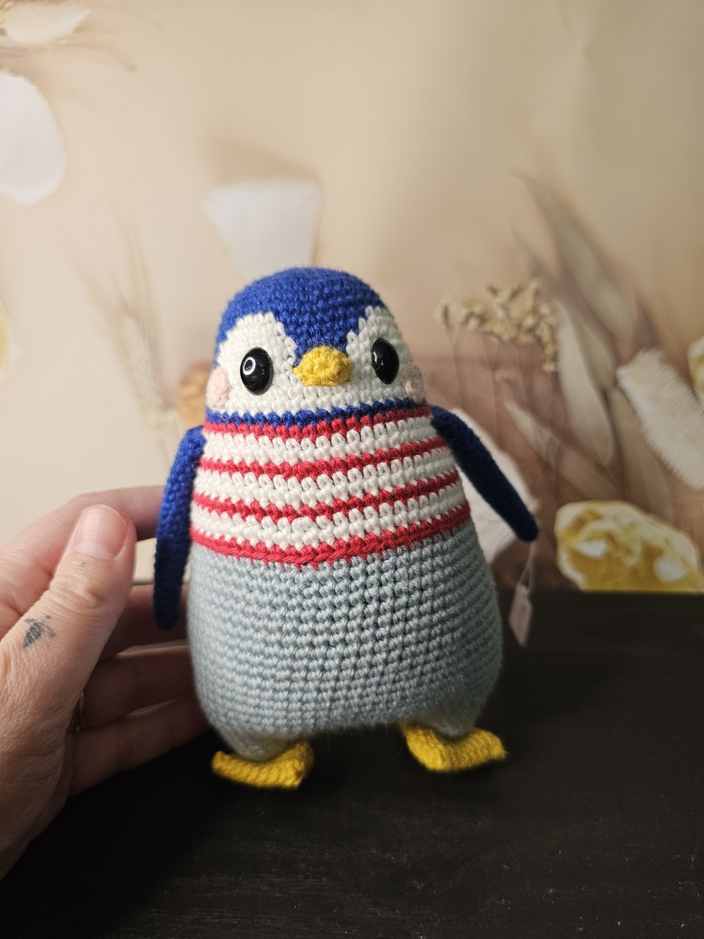 Handmade Blue and Gray Crochet Penguin Plush Toy
